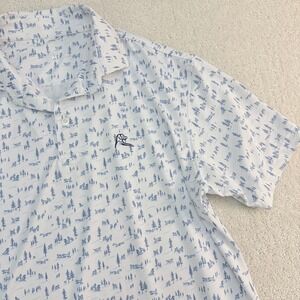 Rhoback The Snow Dog Mens Performance Polo Shirt White Blue Print Size Medium